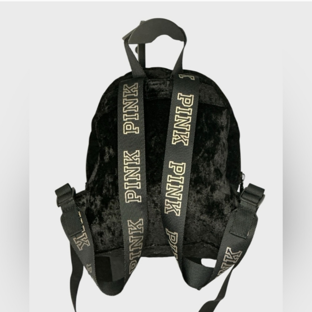 PINK by Victoria’s Secret Crushed Velvet Velour Mini Backpack Black - Picture 2 of 9